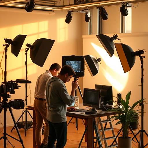 Equipe do Est√ºdio Fotogr√°fico Luz do Sol trabalhando em uma sess√£o de fotos.
