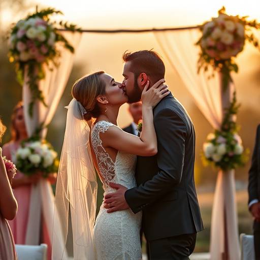 Fotografia de um casal se beijando apaixonadamente durante a cerim√¥nia de casamento ao ar livre em Salvador.